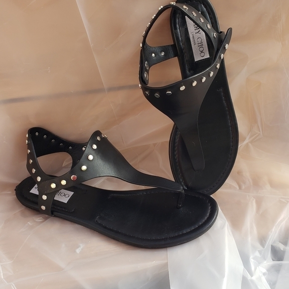 JIMMY CHOO Dara Vachetta Leather Flat‎ Sandals - Picture 6 of 11